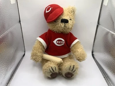 Cincinnati Reds MLB Teddy Bear 7” W Baseball Bat & Cap 2004 Baseball Bat - Image 1 of 4