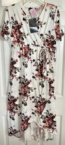 NWT Due time Maternity Wrap Dress White Pink Floral Dress Fits Size Medium M - Picture 1 of 4