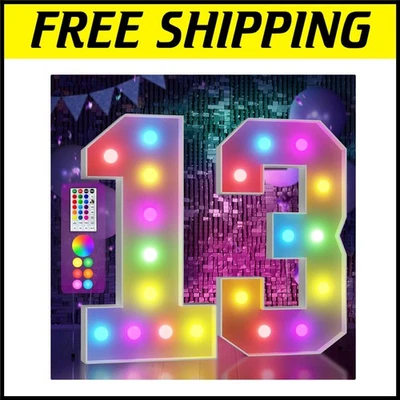 Light-Up Marquee Number 13 - 4FT Colorful Birthday Backdrop for Unique Photos - Image 1 of 4