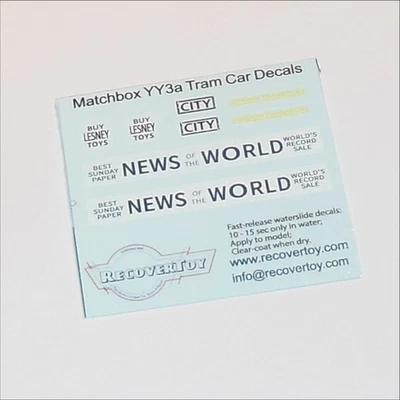 Matchbox Yesteryear  3a 1907 E Class Tram News of the World Decal Set - Image 1 of 3