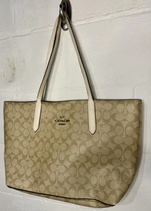 Coach City Tote In Signature Canvas and Leather  in Light Khaki/Chalk 5696  - Picture 1 of 12