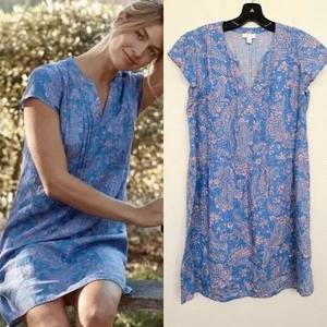J Jill Love Linen Shirred Shift Dress Paisley Floral Blue Womens Small Petite SP - Picture 1 of 11