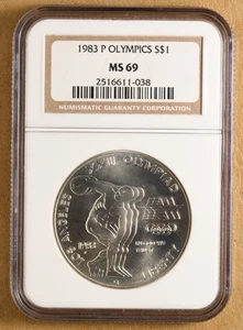 1983 P Olympics Commemorative Silver Dollar NGC MS69 - Picture 1 of 2
