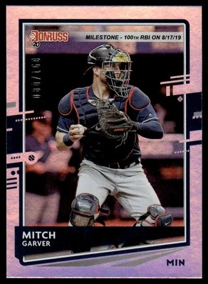 2020 Donruss Milestone Stat Line Mitch Garver 080/100 Minnesota Twins #198 - Image 1 of 2