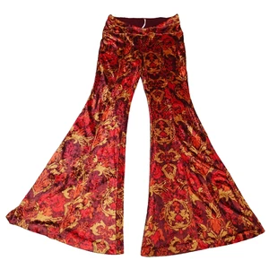 Free People Hose Pull XS Hold Me Closer Bell Bottom Flare Blumen Samt Hippie - Bild 1 von 12