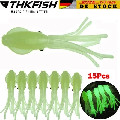 THKFISH 15 Stück Weicher Angelköder Lebensechter Leuchtender Oktopus-Köder - Bild 1 von 4