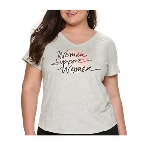 EVRI Women Support Women Heather Grey Tee T-Shirt Size 0X NWT New - Picture 1 of 4