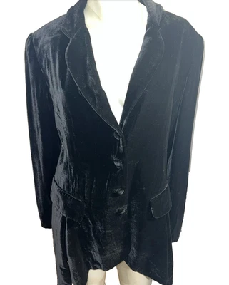 Blazer feminino Zelda jaqueta de seda de veludo preto longo alto baixo tamanho 10 - Imagem 1 de 4