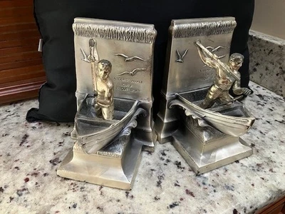 Vintage Whaleman Bookend Silver Tone Heavy Maritime New Bedford Ma. USA - Image 1 of 4