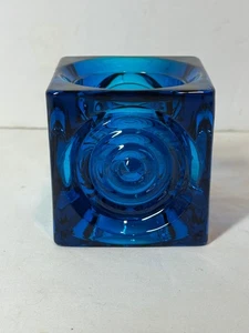 Wikinger Glas Bluenique Bullseye Würfel Kerzenhalter 2 1/2" blau MCM - Bild 1 von 6