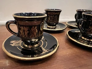 Vtg Set Of 5 Demitasse Cup & Saucer Handmade in Greece 24 KT Gold - Picture 1 of 22
