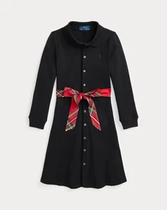 POLO RALPH LAUREN MÄDCHEN KLEID Schottenkaro Schärpe Strick Oxford Fit & Flare L schwarz - Bild 1 von 9