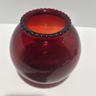 Vintage Vase ANCHOR HOCKING Royal Ruby Scalloped Edge Round Bulbous 5 1/2” Tall - Image 1 of 3