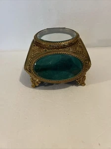 Vtg Beveled Glass Ormolu Filigree Casket Jewelry Trinket - Picture 1 of 9