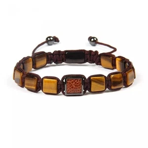 Tigerauge Quadrat Perlen & Python Geflochtenes Armband - Bild 1 von 5