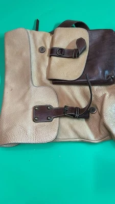 Bandolera de cuero Claudia Firenze Italia 15"x14" beige marrón Foto 1 de 4