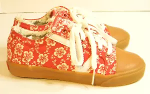 Vans Hawaiian Red Floral Hibiscus Skate Shoe size 5 women's lace up shoes - Picture 1 of 9