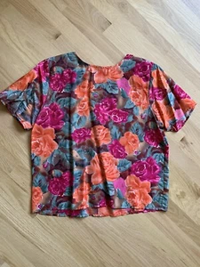 vintage Tess womens shirt blouse top 100% silk floral roses red orange Medium - Picture 1 of 8