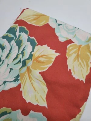 Fabric Blossom Urban Chiks Floral Aqua Tomato Red Cotton Sew Quilt ONE YARD - Image 1 of 2