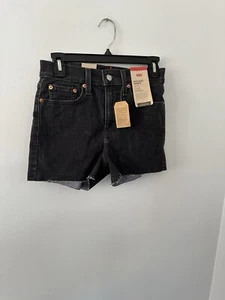 Levis Womens Black Denim Shorts High Rise Mom Shorts Hypersoft 2 W26 - Imagen 1 de 5