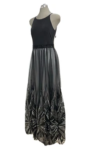 New CALVIN KLEIN BLACK SILVER Embroidery Exquisite Formal Long Dress size 10 - Picture 1 of 7