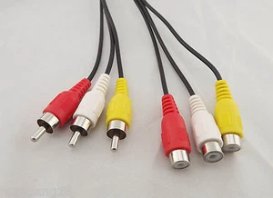 1x 5ft 3 RCA (L+R+V) Male to 3 Female Extension Cable for AV TV DVD HDTV Cord - Picture 1 of 6