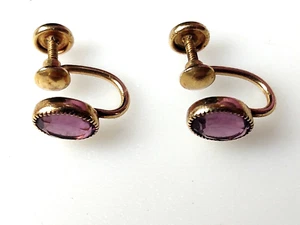 Pendientes a tornillo vintage de amatista púrpura rellenos de oro amarillo de 12 K Danecraft en excelente condición - Imagen 1 de 3