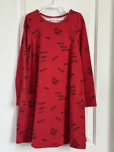 Hanna Andersson girls 140 10 red black white long sleeve racing car print dress - Picture 1 of 4