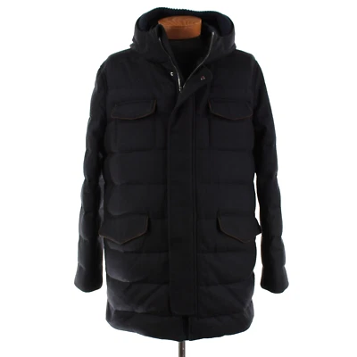 Kired Kiton NWT Tigriv Cashmere Hooded Down Jacket Size 54 (2XL US) In Dark Blue - Image 1 of 4