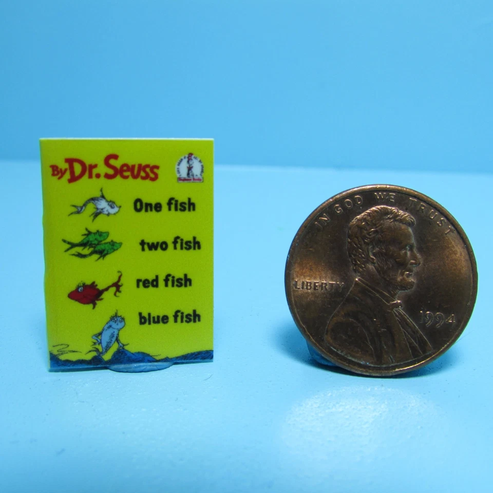 CINDI'S MINIS Dollhouse Miniature Replica Book Dr Seuss One Fish Two Fish Red Fish Blue Fish
