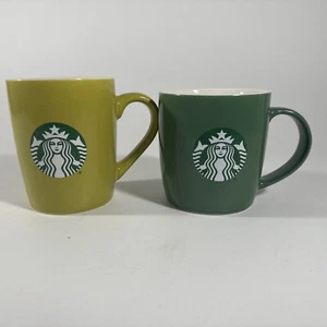Starbucks 2021 Ceramic Mugs Set Green Yellow 10oz 11oz Coffee Cups Pair - Picture 1 of 11