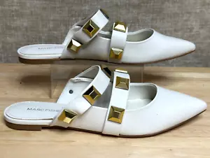 Marc Fisher Sharla Valentino Flats 8M Pointed Toe Ivory Gold Studded Slip On - Picture 1 of 5