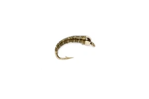 Fulling Mill Olive Zebra Midge (TBH) taglia 16 | una dozzina di mosche - Foto 1 di 1