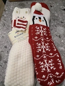 jane & bleecker plushfill lined 2 pairs knit slipper socks Christmas Size UK2-8 - Picture 1 of 4