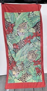 Vintage Beach Towel Tiger in Tropical Jungle  27” X 56” Worn Faded And Snagged - Picture 1 of 11