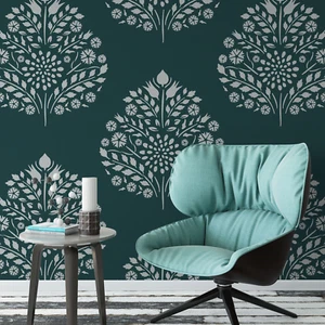 Leaf Damask Pattern Wall Stencil - Durable & Reusable Mylar Stencils - Picture 1 of 8