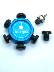 Nitro glow Plug Holder Organiser Anodised Aluminium + six slots and plugs Blue - Picture 1 of 3