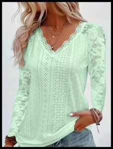 NEW Elegant Fashion Mint Green Eyelet Lace Pull Over Top Blouse L - Picture 1 of 6