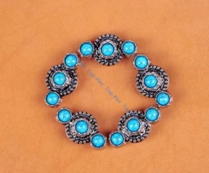 6PCS 40*32 Turquoise Flower Antique Silver Leathercraft Hardware Decor Conchos - Picture 1 of 12
