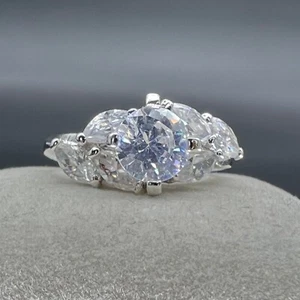 Vintgae 18K HGE CZ Cluster Ring - White Gold Finish, Size 7.5 - Art Deco Nouveau - Picture 1 of 16