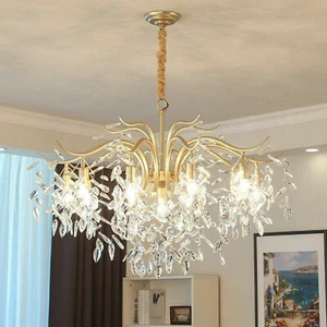 Plafoniera cristallo oro 8 bracci lampada a sospensione plafoniera lampadario DHL - Foto 1 di 21