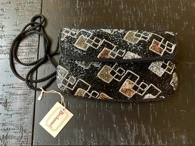 Bolso de Noche Vintage Bechamel Negro Dorado Plata Cuentas Foto 1 de 3