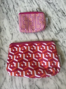 CLINIQUE Jonathan Adler Makeup cosmetic bags Pair Set pink Orange MOD Geometric - Picture 1 of 7