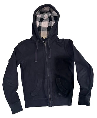 MINT Burberry Brit Mens Claredon Full Zip Hoodie Plaid Check Logo Black Small - Image 1 of 4