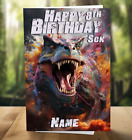 Personalised Dinosaur/T-Rex Colourful Painting Art (Son/Grandson) Birthday Card