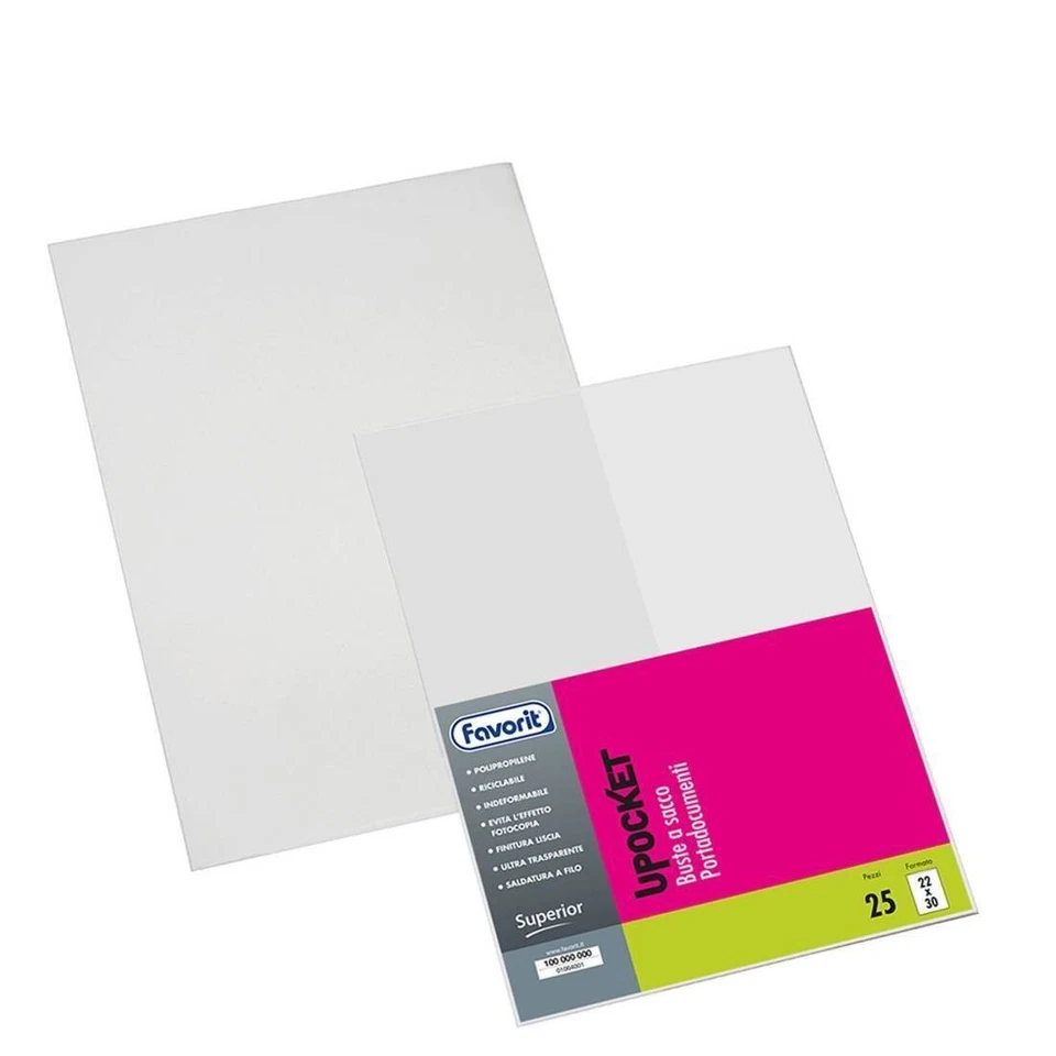 Buste Portadocumenti Favorit Superior Upocket 22x30 Set 25 Buste Trasparenti - Immagine 1 di 1