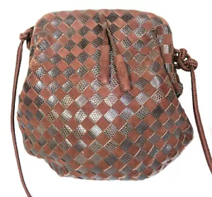 Vintage Bottega VENETA Brown Braided Kisslock Clutch Shoulder Sling Bag - Picture 1 of 12