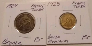 1924 And 1925 France Bronze Token Coins World Coins Beautiful! RARE LOW MINT - Picture 1 of 4
