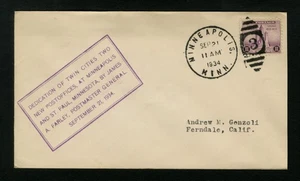 1934 Event Cover Dedication Of Two New Post Offices - Minneapolis, MN sc 729 - Picture 1 of 2