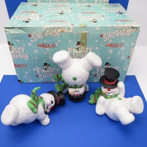 RAR Tumbling Frosty The Snowman Vintage 1992 Enesco Keramik Figuren 3er Set - Bild 1 von 11